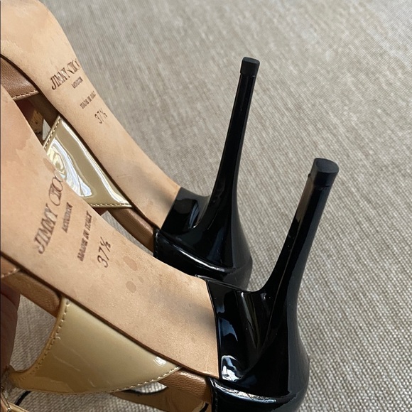 Jimmy Choo Leather Typhoon D’Orsay Pumps Heels Black Nude Pointed-Toe Size 7.5 - Picture 9 of 16